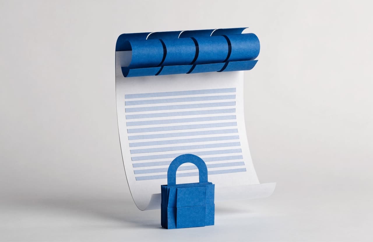 Paper-craft illustration of a letterhead page secured with a paper padlock