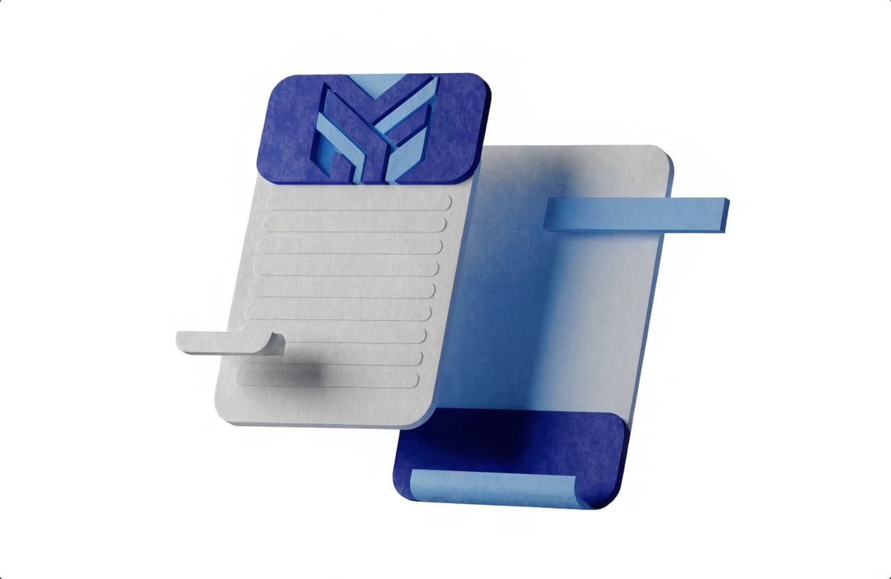 Paper-craft illustration of a designed letterhead next to an editable Word document