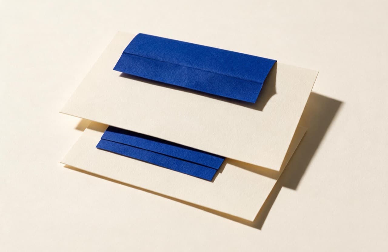 Paper-craft illustration of two stacked paper sheets with differently sized folded bands across their tops